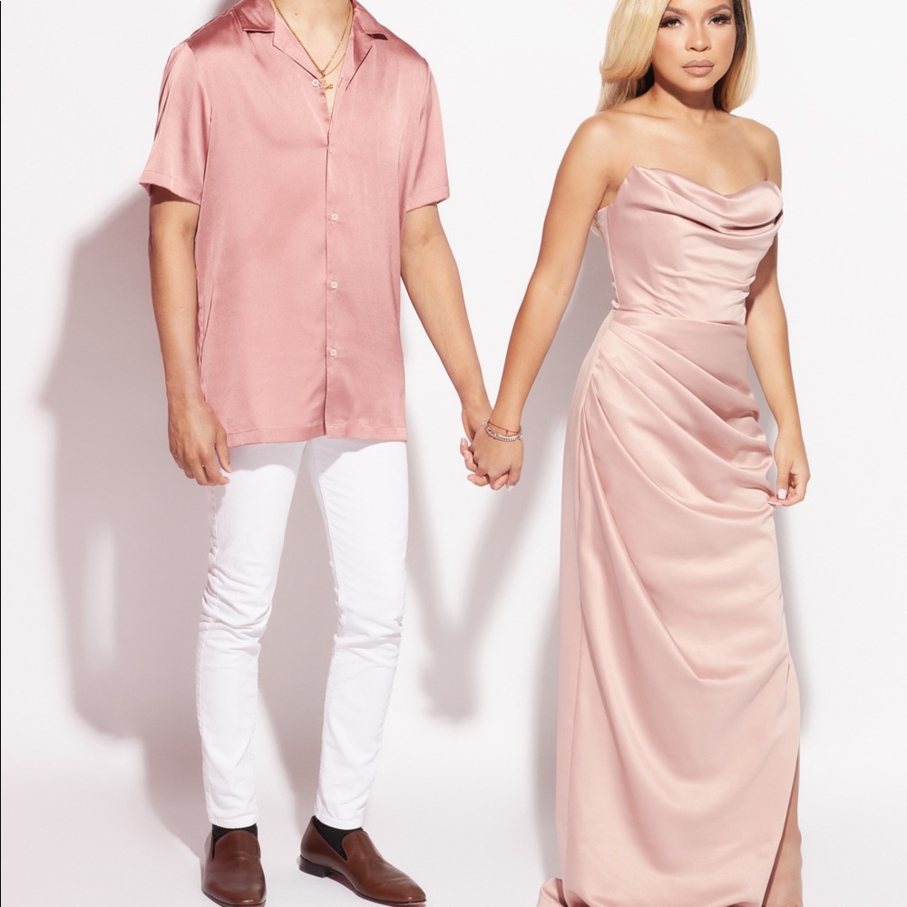 Adrienne Blush Satin Strapless Gown from House of CB.